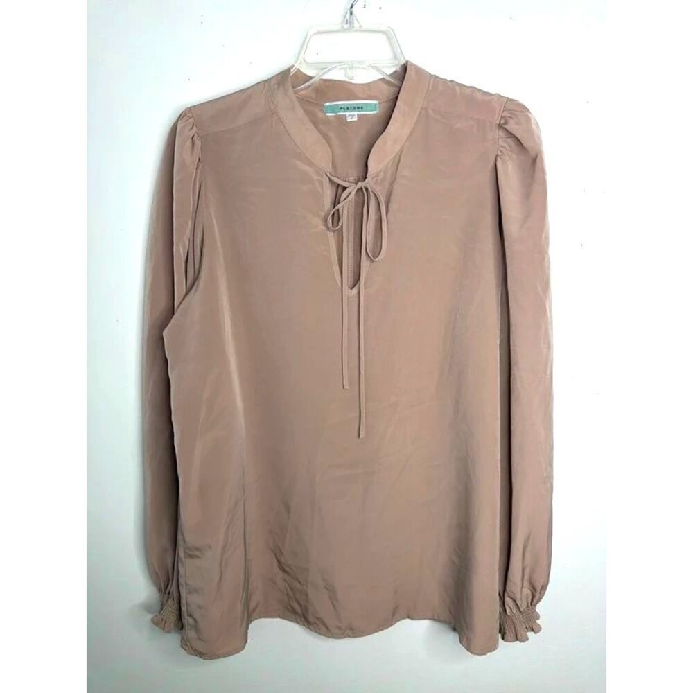 Pleione Neck tie keyhole Peasant Long sleeve blouse indie chic career flowy sz L